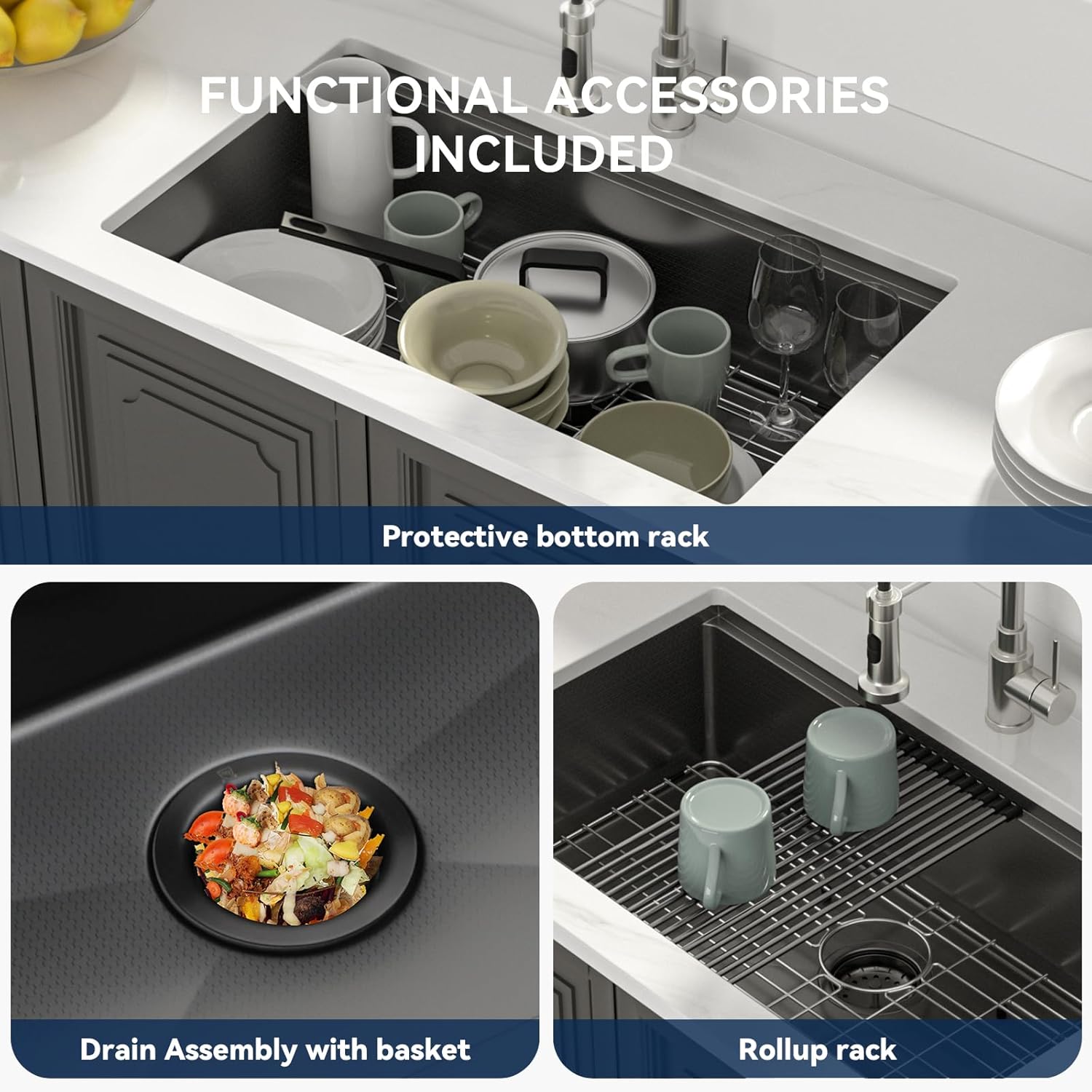 Lordear 33" Stainless Steel Honeycomb Nano Undermount Single Bowl Workstation Kitchen Sink from Lordear