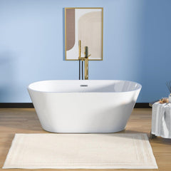 Lordear 59'' White Oval Acrylic Freestanding Bathtub with Overflow and Drain