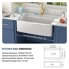 Lordear 33'' Farmhouse Sink Single Bowl with Gold Accessories