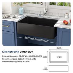 Lordear 33x20x10 Inch Farmhouse Kitchen Sink Single Bowl