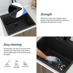 Lordear 25x22x12 Inch Quartz Laundry Sink Single Bowl