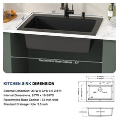 Lordear 30x22x9 Inch Drop In Kitchen Sink Single Bowl