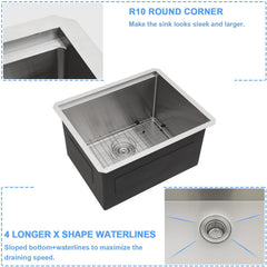 Lordear 23x19x13 Inch Laundry Room Sink Undermount Single Bowl Sink 16 Gauge Stainless Steel Sink with Cutting Board 13 Inch Deep from Lordear