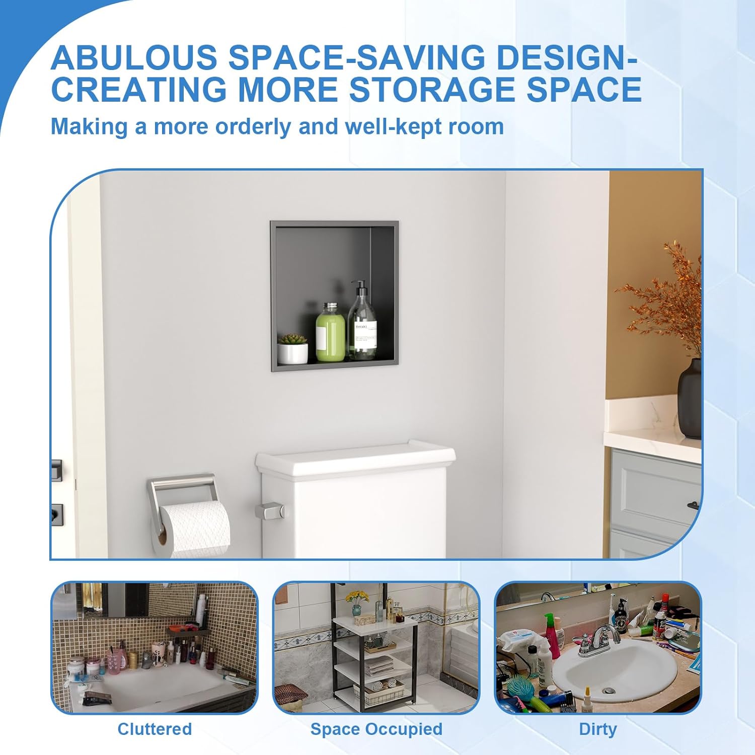 Lordear 12" x 12" Stainless Steel Bathroom Square Recessed Wall Niche from Lordear