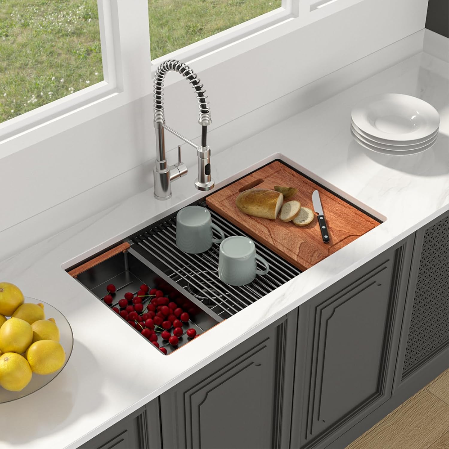 Lordear 33" Stainless Steel Honeycomb Nano Undermount Single Bowl Workstation Kitchen Sink from Lordear