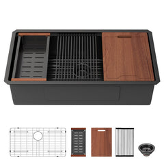 Lordear 36'' Matte Black Stainless Steel Undermount Workstation Kitchen Sink