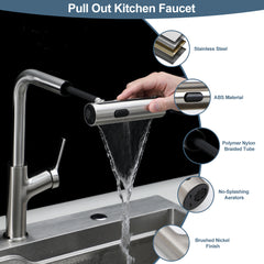Lordear Four-Function Pull-Down Sprayer Stainless Steel Kitchen Faucet