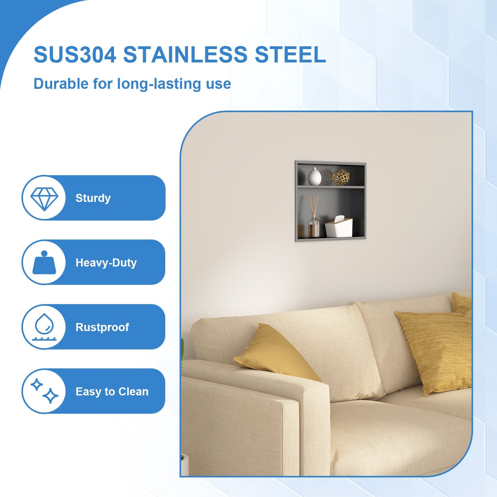 Lordear 18in x 14in Rectangle Two-Tier Shower Niche Black No Tile Needed Recessed Wall Niche Insert for Bathroom Storage from Lordear