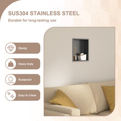 Lordear 14 x 14 Inch Stainless Steel Bathroom Niche Gunmetal Black Shower Wall Niche No Tile Recessed Square for Storage from Lordear