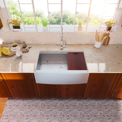Lordear Single Bowl Workstation Apron Front Stainless Steel Farmhouse Sink
