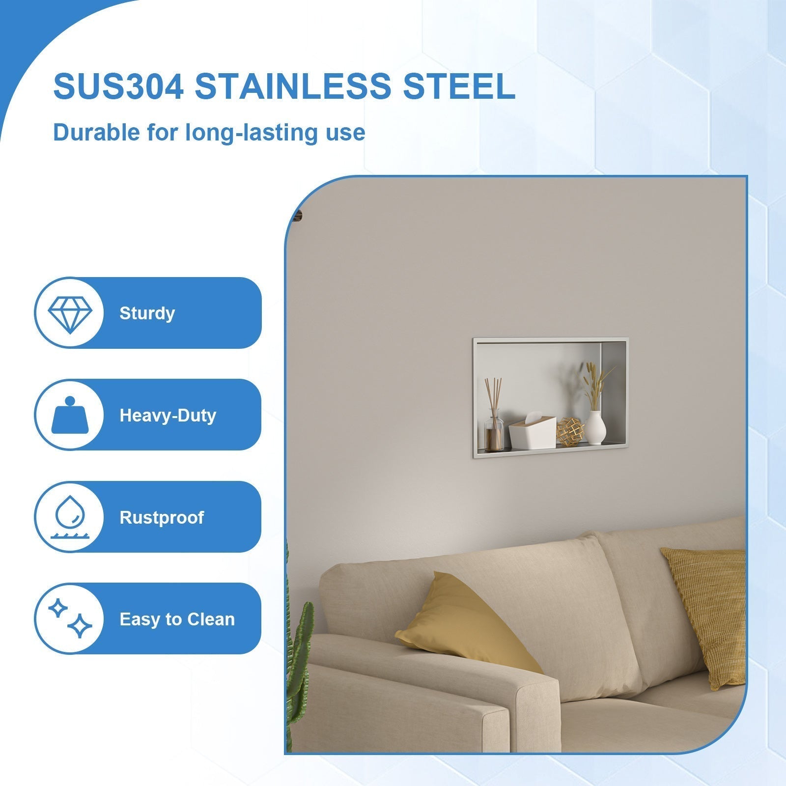 Lordear 24" x 12" Stainless Steel Rectangle Built-in Bathroom Niche from Lordear