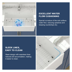 Lordear White Drop-in Single Bowel Fireclay Farmhouse Sink