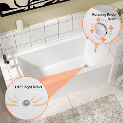 Lordear 60'' x 32'' Acrylic Rectangular Apron Front Alcove Soaking Bathtub