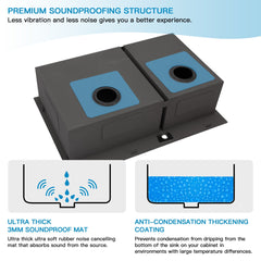 Lordear 33" x 22" Stainless Steel Black 60/40 Double Bowl Drop-In Kitchen Sink from Lordear