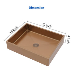 Lordear 19'' x 15'' Stainless Steel Rectangular Bathroom Vessel Sink with Pop-Up Drain