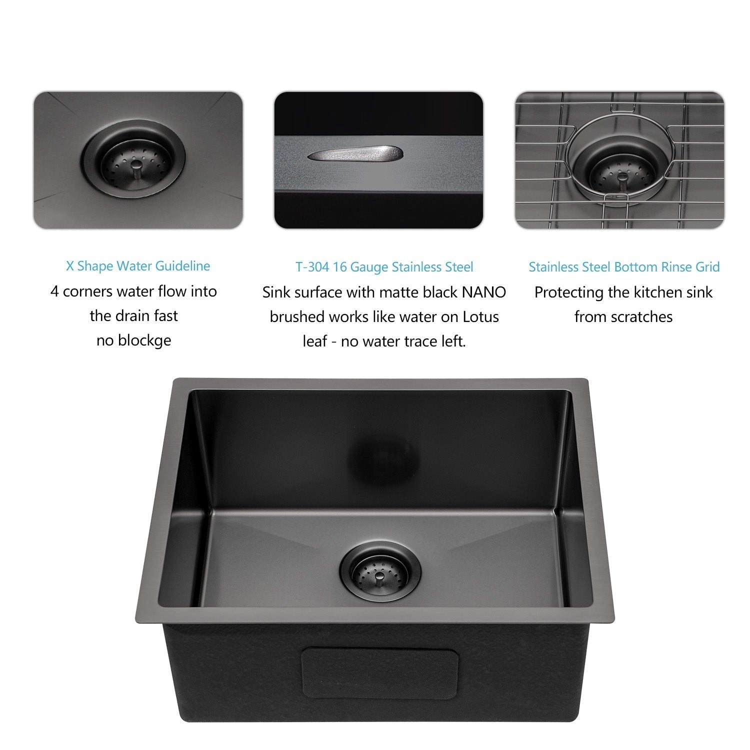 Lordear 23" x 18" Stainless Steel Undermount Gunmetal Black Single Bowl Bar Sink  from Lordear