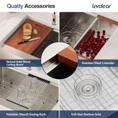 Lordear Single Bowl Workstation Apron Front Stainless Steel Farmhouse Sink