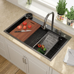 Lordear 36 Inch Black Drop-In Workstation Kitchen Sink