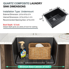 Lordear 24x18x12 Inch Undermount Granite Composite Laundry Sink