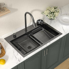 Lordear 31'' Stainless Steel Single Bowl Topmount Waterfall Workstation Kitchen Sink with Pull Out Faucet from Lordear