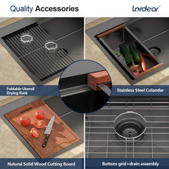 Lordear 33 Inch Black Drop-In Workstation Kitchen Sink