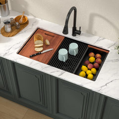 Lordear 30'' Matte Black Stainless Steel Undermount Workstation Kitchen Sink