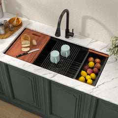 Lordear 39'' Matte Black Stainless Steel Undermount Workstation Kitchen Sink