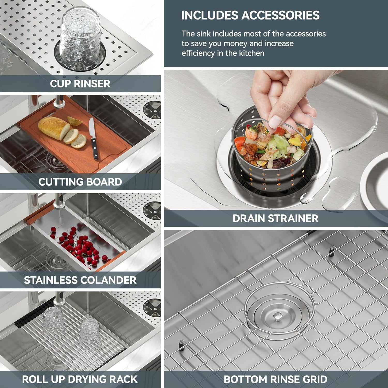 Lordear 33'' Stainless Steel Drop In Single Bowl Workstation Kitchen Sink with Glass Rinser from Lordear