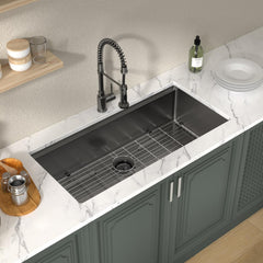 Lordear 39'' Black Stainless Steel Undermount Workstation Kitchen Sink