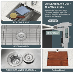 Lordear 23'' Undermount Workstation Single Bowl Stainless Steel Laundry Sink