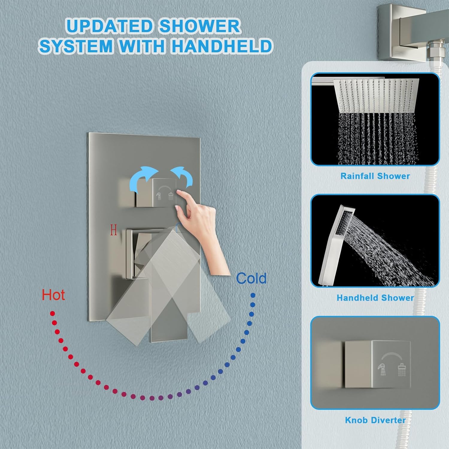 Lordear 16" Stainless steel Square Ceiling Mounted Rain Shower Head with Handheld Shower from Lordear
