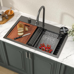 Lordear 31'' Stainless Steel Single Bowl Topmount Waterfall Workstation Kitchen Sink with Pull Out Faucet  from Lordear