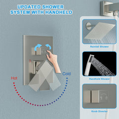 Lordear 8" Stainless Steel Wall Mounted Rain Shower Head with Handheld and Brass Valve from Lordear