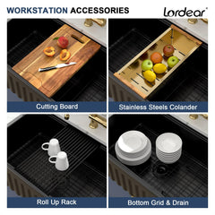 Lordear 33 Inch Black Fireclay Workstation Farmhouse Kitchen Sink