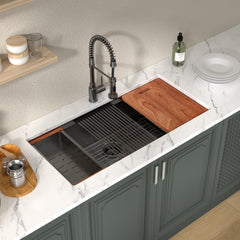 Lordear 39'' Black Stainless Steel Undermount Workstation Kitchen Sink