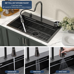 Lordear 31'' Stainless Steel Single Bowl Topmount Waterfall Workstation Kitchen Sink with Pull Out Faucet from Lordear