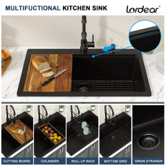 Lordear 33-Inch Drop-In Kitchen Sink Single Bowl