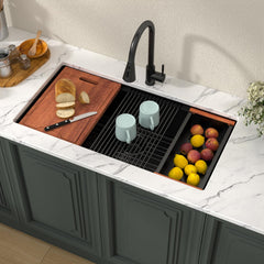 Lordear 36'' Matte Black Stainless Steel Undermount Workstation Kitchen Sink