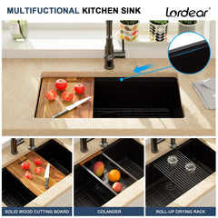 Lordear 33x19x9 Inch Undermount Kitchen Sink Single Bowl