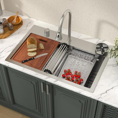 Lordear 31'' Stainless Steel Single Bowl Topmount Waterfall Workstation Kitchen Sink with Pull Out Faucet from Lordear