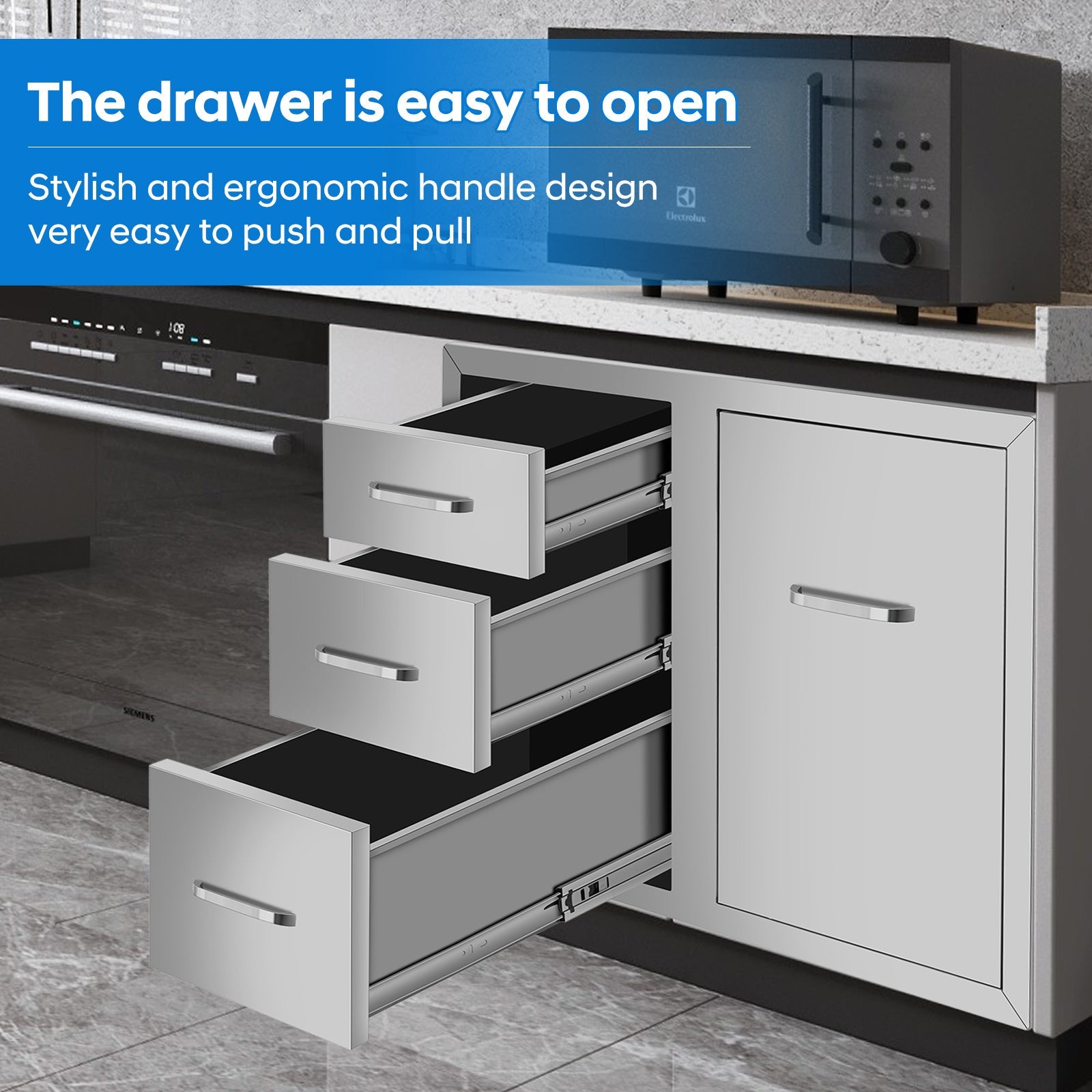 Drawer cabinets for outdoor kitchens or courtyards with trash can holder from Lordear