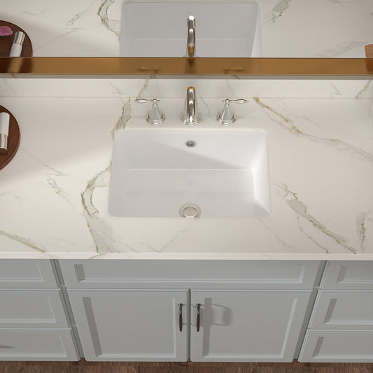 Lordear White Ceramic Rectangle Undermount Bathroom Vanity Sink with Overflow