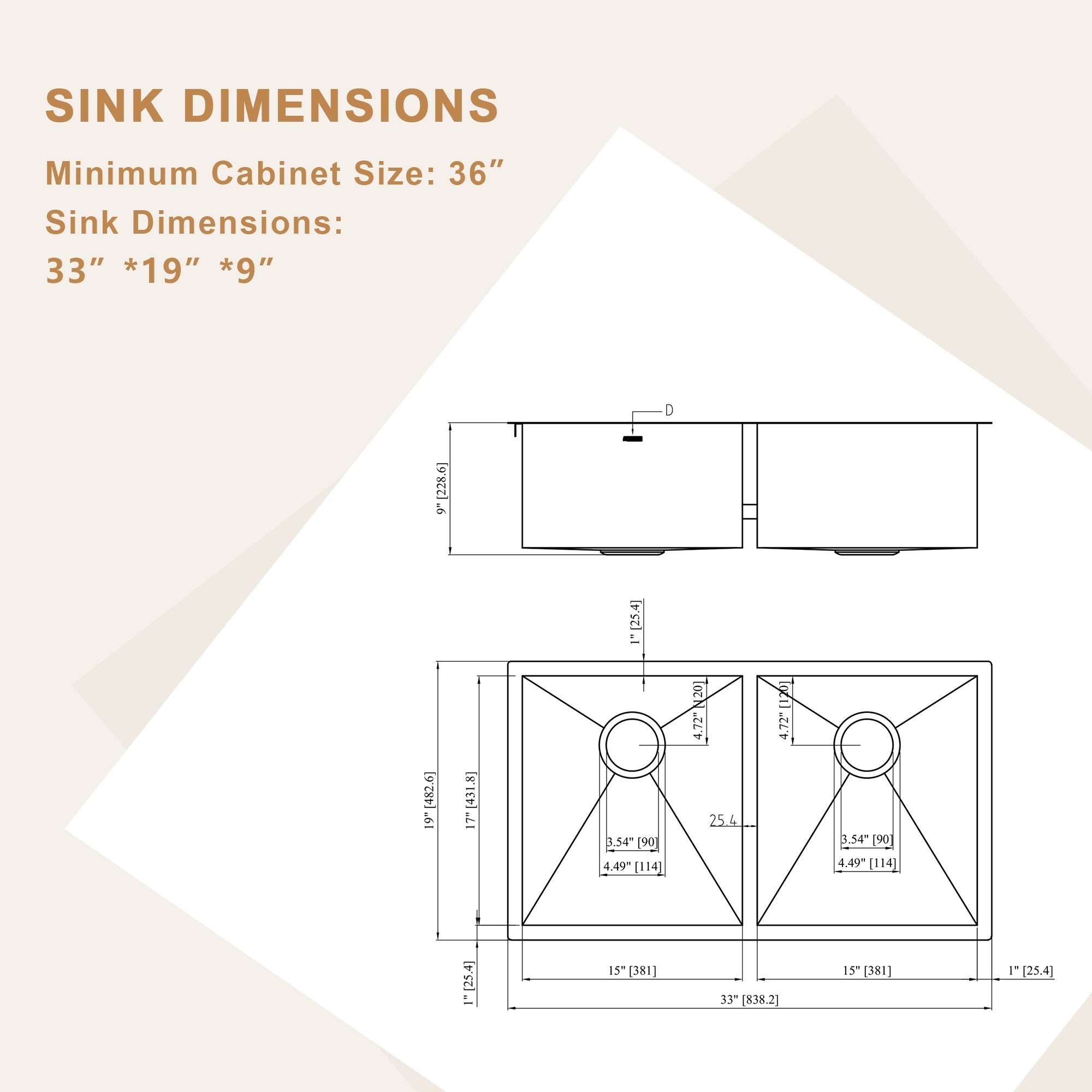 Lordear 33" Stainless Steel Double Bowl Undermount Kitchen Sink from Lordear