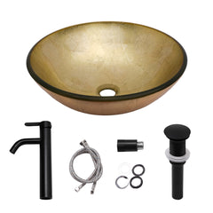 Lordear 16.5'' X 16.5'' Tempered Glass Bathroom Vessel Sink with Faucet and Pop-up Drain