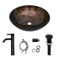 Lordear 16.5'' X 16.5'' Tempered Glass Bathroom Vessel Sink with Faucet and Pop-up Drain