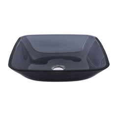 Lordear Tempered Glass Square Vessel Bathroom Sink with Drain