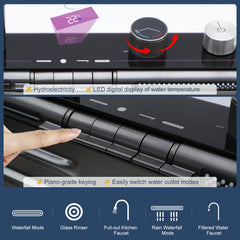 Lordear Drop-in Single Bowl Waterfall Stainless Steel Workstation Kitchen Sink with Digital Display in Honeycomb Finish