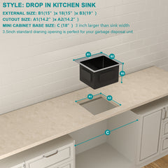 Lordear 15" x 15" Stainless Steel Drop In Single Bowl Prep RV Bar Sink from Lordear