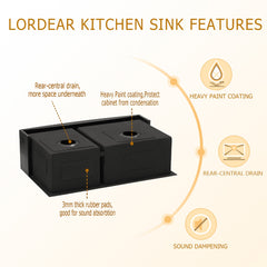 Lordear 33'' Stainless Steel Double Bowl Gunmetal Black Apron Front Farmhouse Kitchen Sink from Lordear