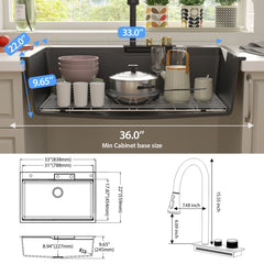 Lordear 33'' x 22'' Drop-in Waterfall Single Bowl Quartz Workstation Kitchen Sink